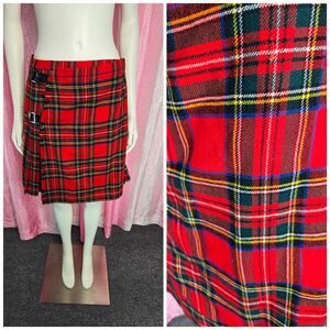 Trimingham's Vintage Rochelle Of London Red Plaid Wool Pleated Skirt Waist 28"